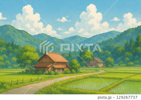 田舎の田園風景/AIイラスト 129267737