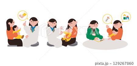 予防接種とカウンセリングを受ける親子のイラスト素材 129267860