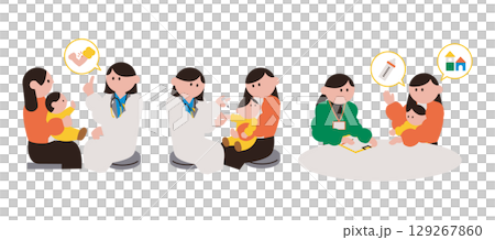 予防接種とカウンセリングを受ける親子のイラスト素材 129267860