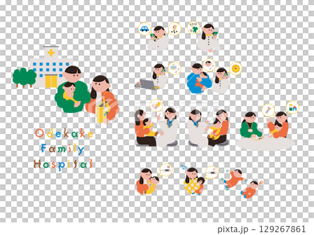 予防接種を受ける赤ちゃんと家族のイラスト素材 予防接種を受ける赤ちゃんと家族のイラスト素材 129267861