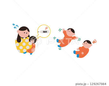 具合が悪い赤ちゃんと母親のイラスト素材 129267864
