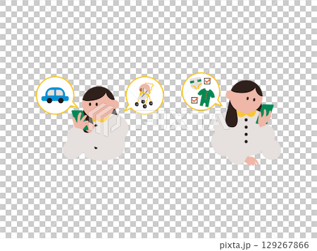 Illustration material of a woman researching on a smartphone 129267866