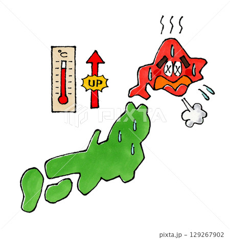 気温上昇と日本列島のキャラクター 129267902