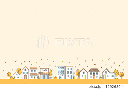 シンプルな線画の秋の街並み シンプルな線画の秋の街並み 129268044