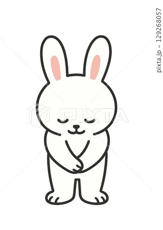 うさぎのお辞儀　線画/白背景　Generative AI 129268057