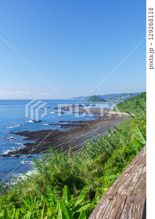 宮崎県日南海岸　道の駅フェニックスから望む鬼の洗濯板 129268118
