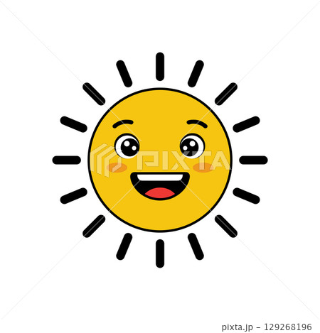 Cute yellow sun cartoon isolated on white background Cute yellow sun cartoon isolated on white background 129268196