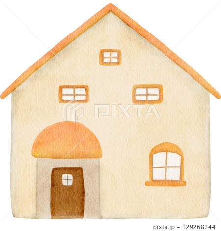 水彩で描いたかわいい家のイラスト 水彩で描いたかわいい家のイラスト 129268244