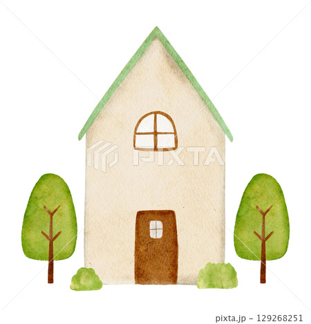 水彩で描いたかわいい家のイラスト 水彩で描いたかわいい家のイラスト 129268251