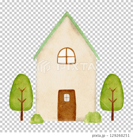 水彩で描いたかわいい家のイラスト 水彩で描いたかわいい家のイラスト 129268251