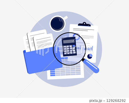 Financial audit with accounting reports, compliance review, spreadsheet analysis. Audit dashboard insights helping businesses improve accuracy through financial audit isolated vector illustration 129268292
