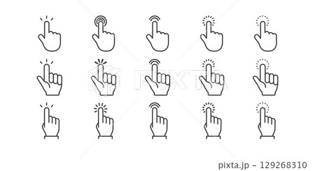 クリック・タップの指アイコンセット ( ワンポイント・シンプル・ポインター ) | ベクター素材 クリック・タップの指アイコンセット ( ワンポイント・シンプル・ポインター ) | ベクター素材 129268310