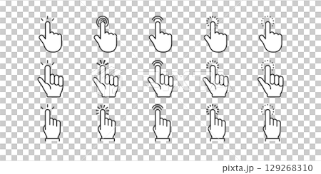 クリック・タップの指アイコンセット ( ワンポイント・シンプル・ポインター ) | ベクター素材 クリック・タップの指アイコンセット ( ワンポイント・シンプル・ポインター ) | ベクター素材 129268310
