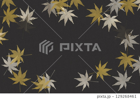 優雅な金色のカエデによる和風の黒い背景テンプレート。 129268461