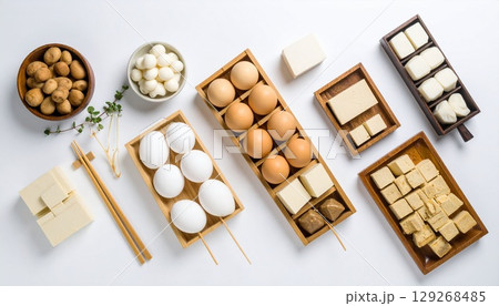 a tray of eggs in a box 129268485