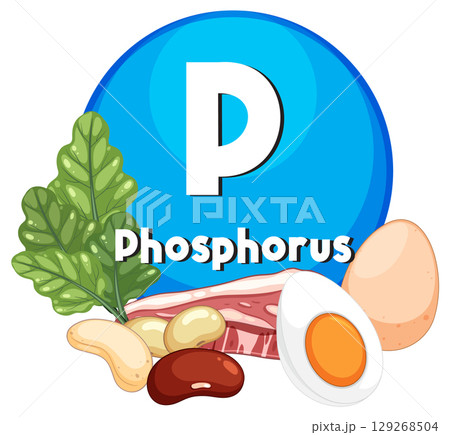 Phosphorus Rich Foods with Nutrient Sources Illustration 129268504