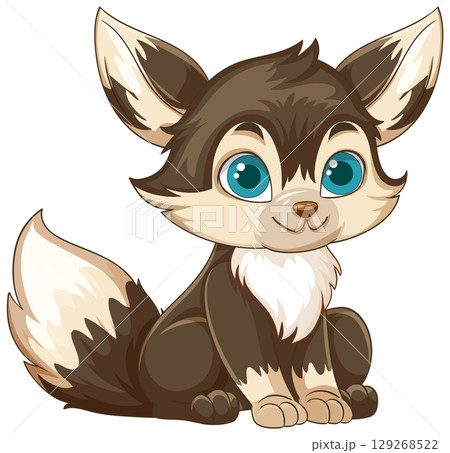 Adorable Cartoon Fox with Big Blue Eyes 129268522