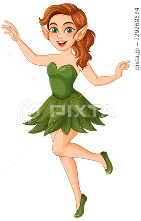 Playful Fairy in Green Dress Illustration 129268524