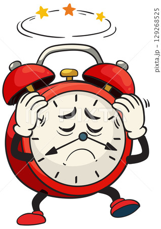 Stressed Alarm Clock Cartoon Illustration 129268525