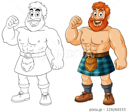 Cartoon Scottish Highlander Man in Traditional Kilt Cartoon Scottish Highlander Man in Traditional Kilt 129268555