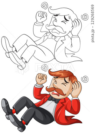 Cartoon Man in Red Suit Dizzy and Falling 129268569
