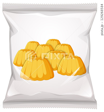 Packaged Orange Jelly Desserts in Clear Plastic Wrapper 129268584