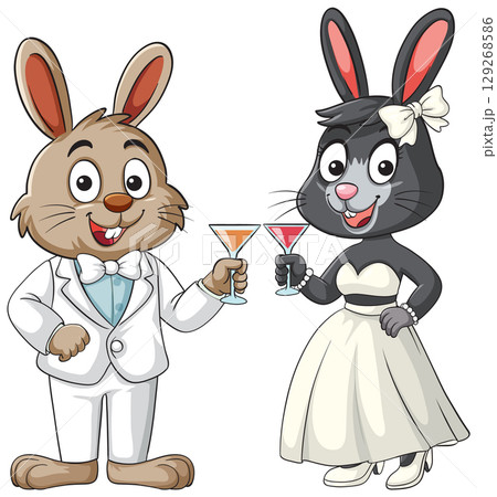 Toasting A Rabbit Cartoon Rabbits Toasting in Formal Wedding Attireのイラスト素材 [129268586 ...