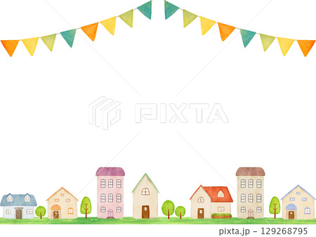 水彩で描いた街並みのイラスト 水彩で描いた街並みのイラスト 129268795