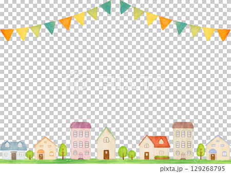 水彩で描いた街並みのイラスト 水彩で描いた街並みのイラスト 129268795