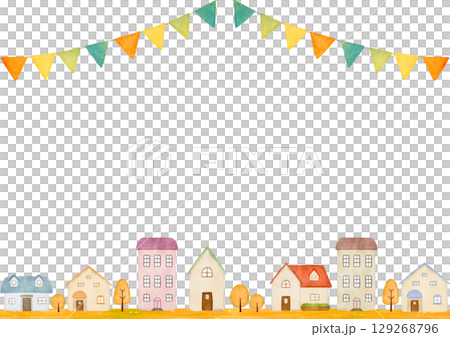 Illustration of the cityscape drawn in watercolor 129268796