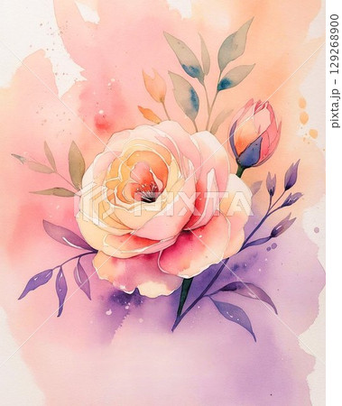 バラとパステルカラーの華やか告知テンプレート（ロマンチック・水彩） 129268900