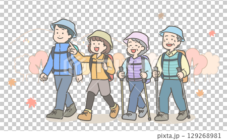 ハイキングをする家族・ファミリーのイラスト 129268981