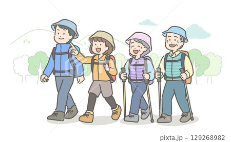 ハイキングをする家族・ファミリーのイラスト 129268982