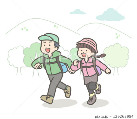 ハイキングをする子どものイラスト 129268984