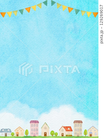 水彩で描いた街並みのイラスト 水彩で描いた街並みのイラスト 129269017