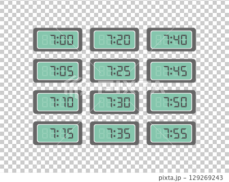 Digital numbers 7:00 to 7:55 clock illustration set 129269243
