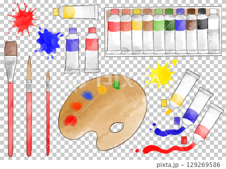 油絵セットのイラスト　手描き　水彩風 129269586