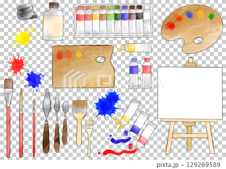 Oil painting set illustration, hand-drawn, watercolor style 129269589