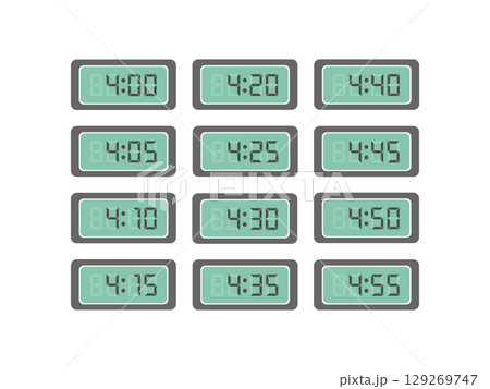 デジタル数字 4時〜4時55分 時計 イラストセット デジタル数字 4時〜4時55分 時計 イラストセット 129269747