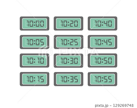 デジタル数字 10時〜10時55分 時計 イラストセット デジタル数字 10時〜10時55分 時計 イラストセット 129269748
