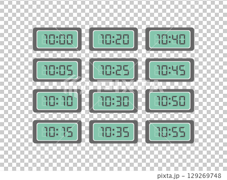 デジタル数字 10時〜10時55分 時計 イラストセット デジタル数字 10時〜10時55分 時計 イラストセット 129269748