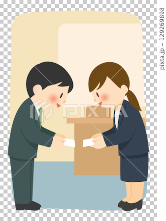 Illustration of business people exchanging business cards, Business Card Exchange Illust 129269898