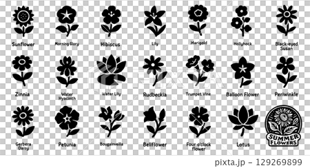 Summer Flower Silhouette Icon Set, Summer Flower Silhouette Icon Set Summer Flower Silhouette Icon Set, Summer Flower Silhouette Icon Set 129269899