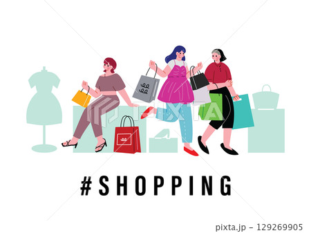 ショッピングを満喫する女性たち 129269905