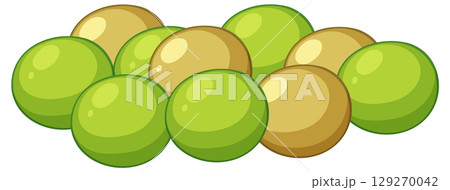 Cartoon Green and Yellow Peas Cluster Illustration 129270042