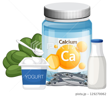Calcium-Rich Foods and Supplement Vector Illustration Calcium-Rich Foods and Supplement Vector Illustration 129270062