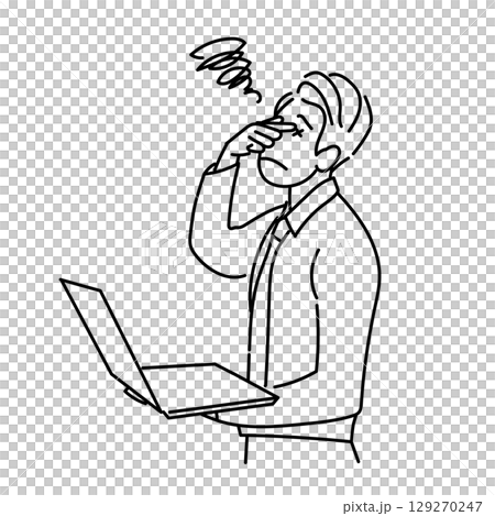 Stock Illustration: Line drawing vector illustration of a businessman suffering from tired eyes 129270247