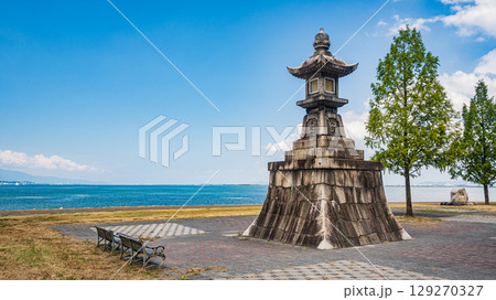 琵琶湖なぎさ公園 石場津の常夜燈 滋賀県大津市 琵琶湖なぎさ公園 石場津の常夜燈 滋賀県大津市 129270327