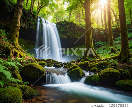 滝　自然　生成AI　背景　 129270335