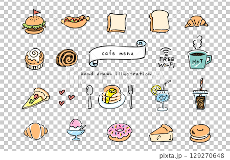Cute cafe icon set (color) 129270648